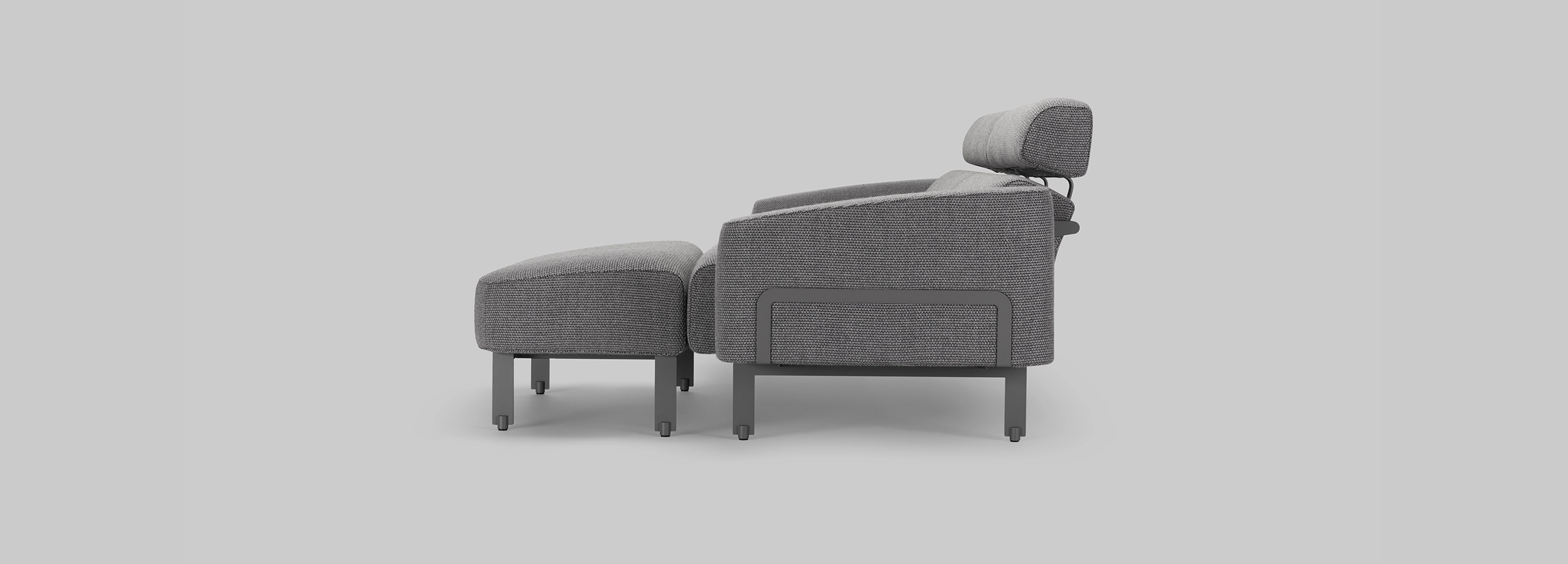 Harvink bank met hocker Custom in stof Spectrum grijs met frame kwartsgrijs fijnstructuur