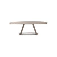 Harvink eettafel Fier Deens ovaal blad keramiek pulpis silk met poot in RAL 7006 beige grijs fijnstructuur