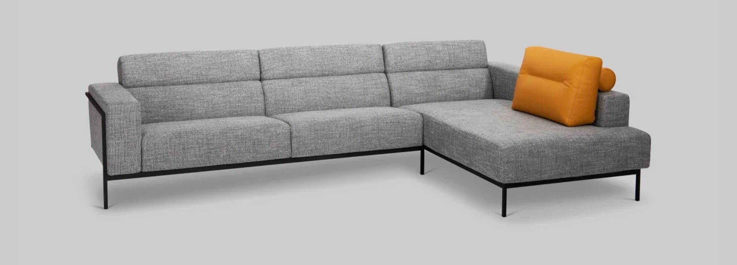 Harvink hoekbank Forum Bari grijs met zwart fijnstructuur frame