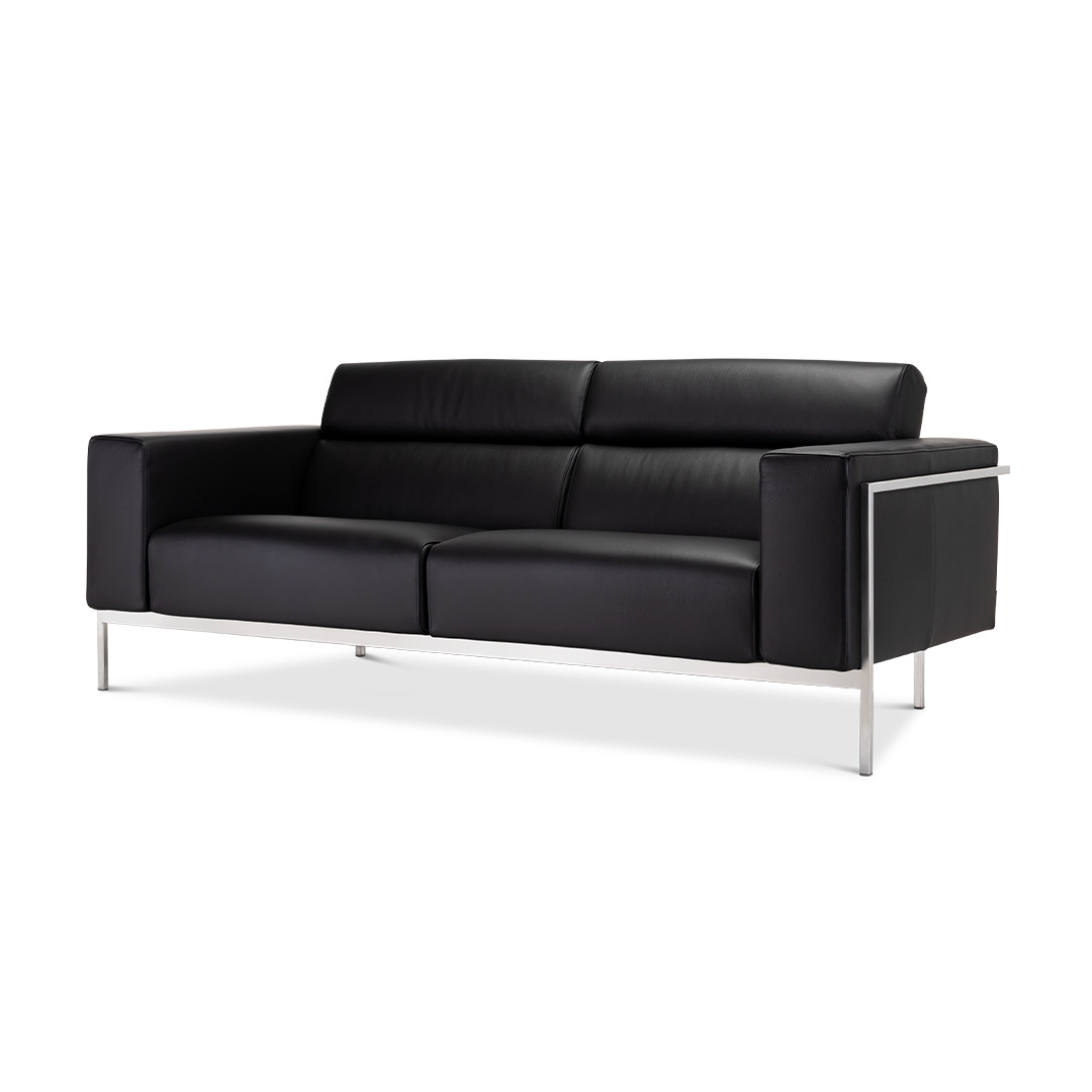 Harvink bank Forum zwart leder met geschuurd chroom frame