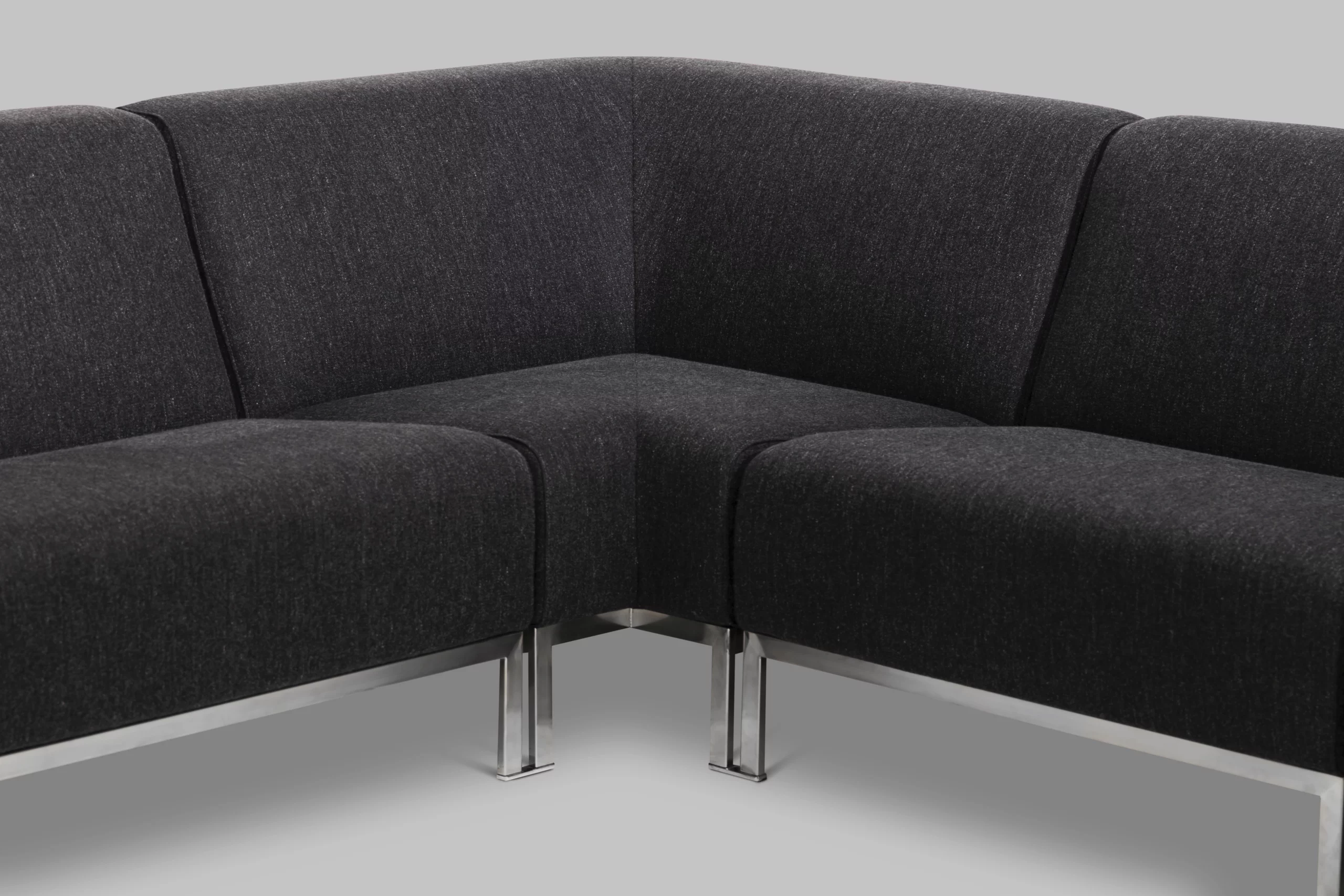 Harvink modulaire bank Flink in stof Lof antraciet met frame geschuurd chroom