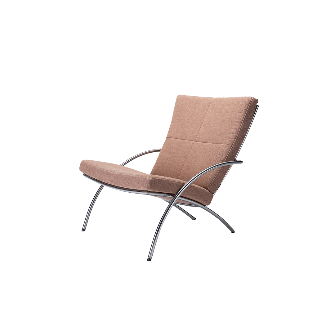 Harvink fauteuil Uncle Sam Retro in stof prairie zalm roze met frame geschuurd chroom