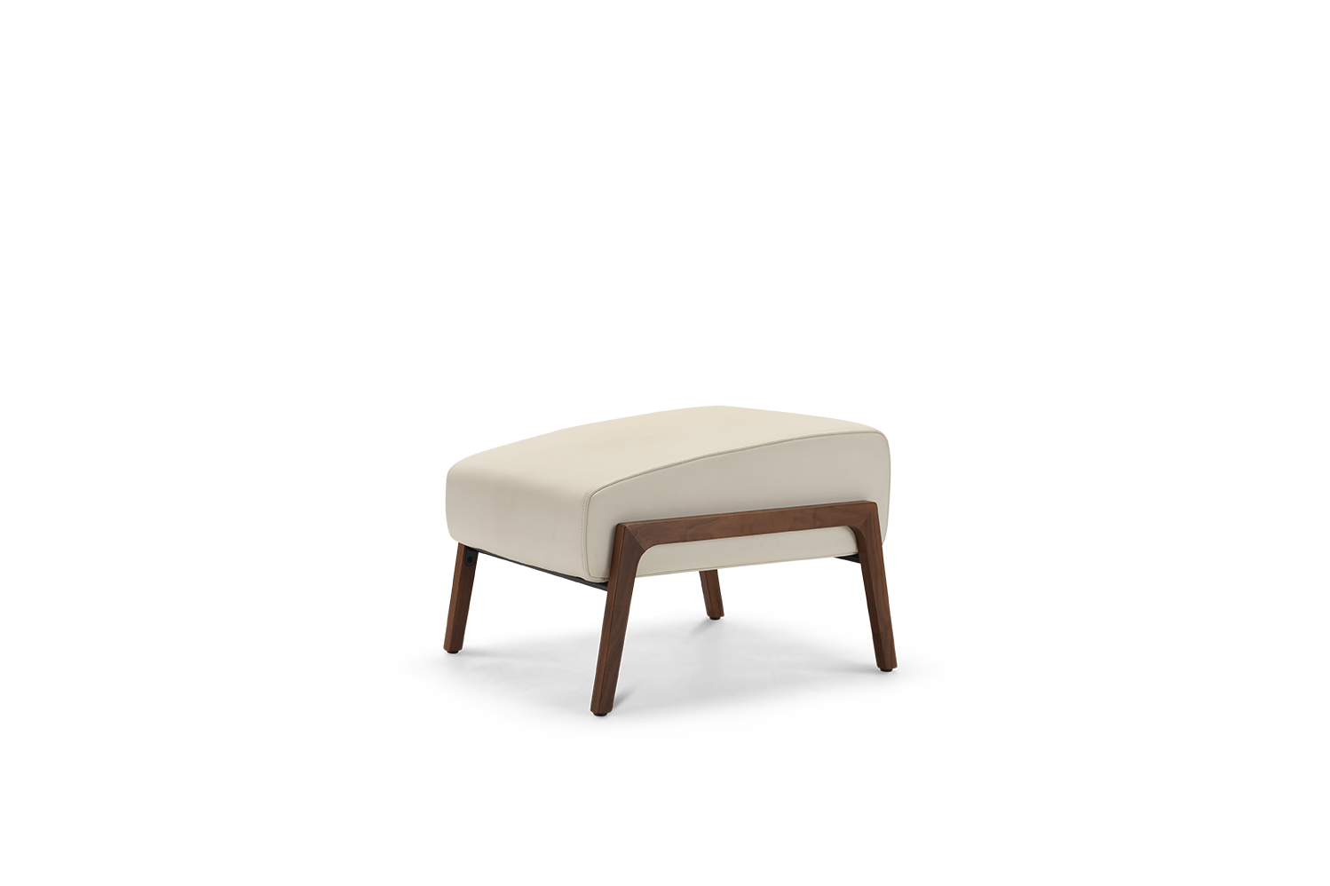 Harvink hocker Splinter leder wit beige met frame Amerikaans noten