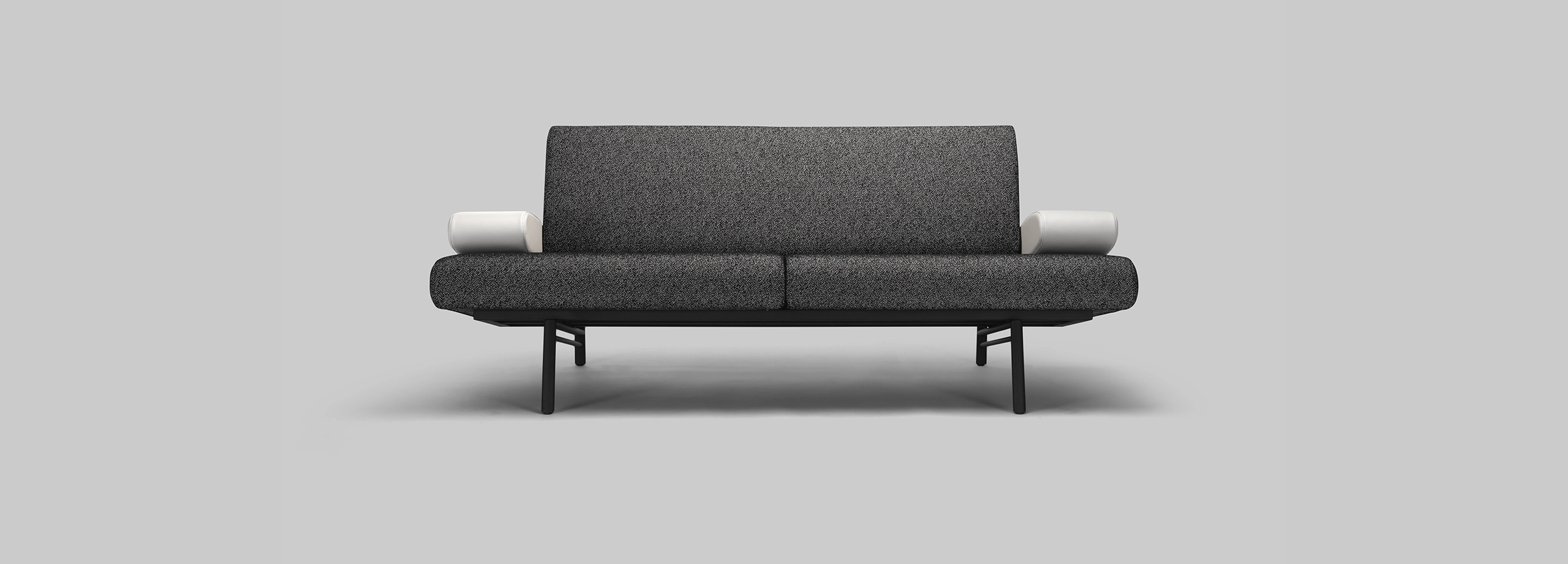 Harvink bank Armslag stof Ciro zwart wit leder 1616 wit met zwart fijnstructuur frame