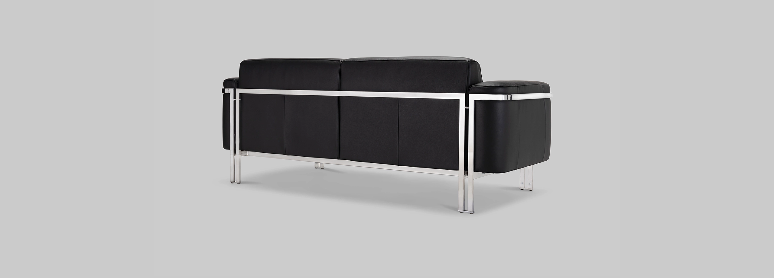 Harvink bank Flink in leder zwart met frame geschuurd chroom