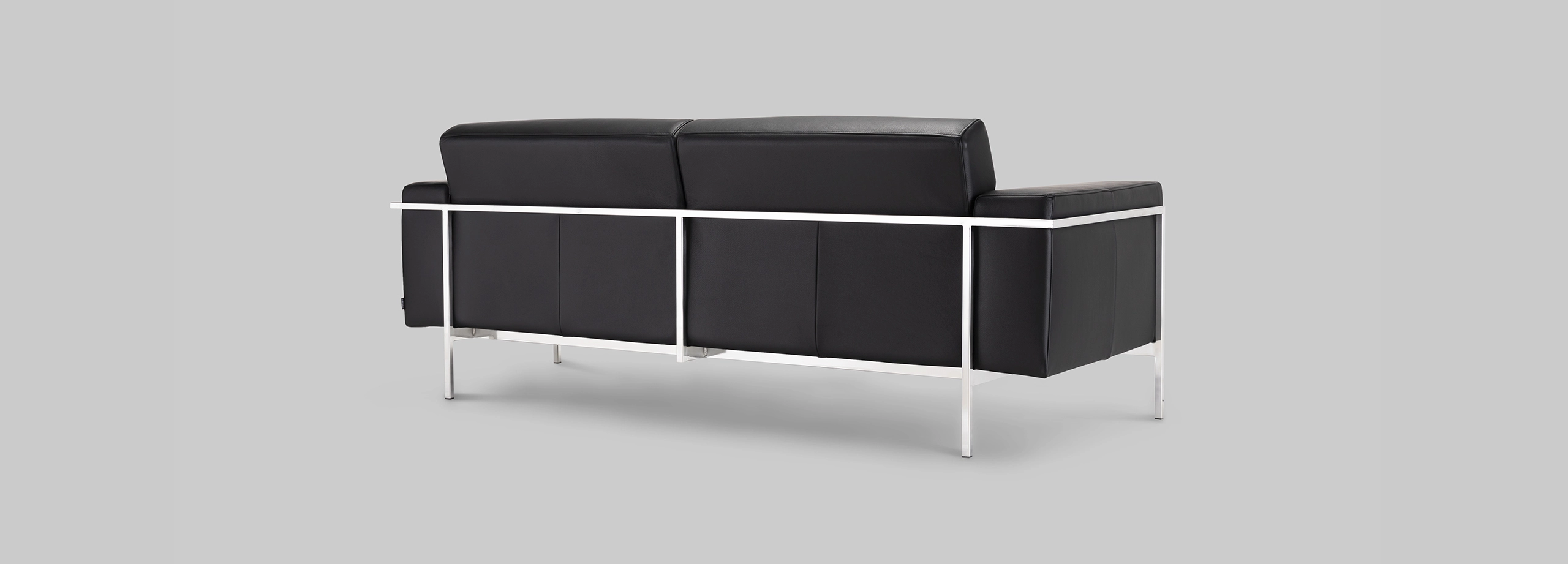 Harvink bank Forum zwart leder met geschuurd chroom frame