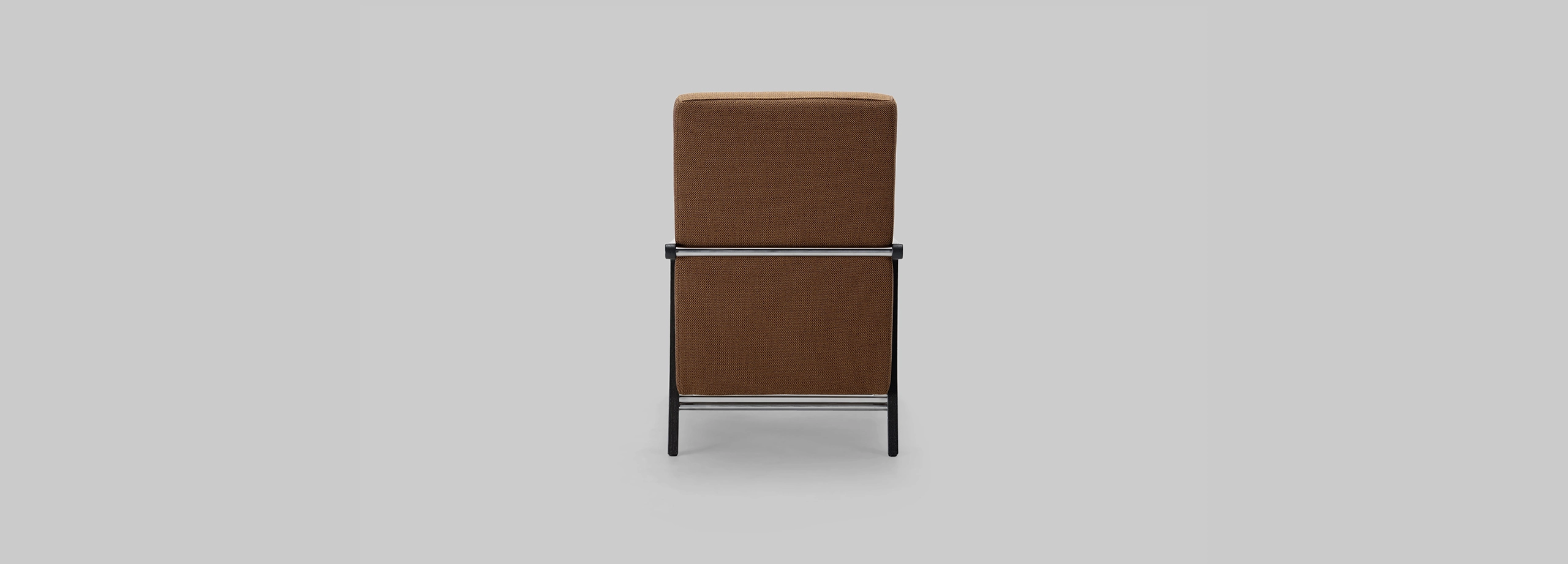Harvink fauteuil Splinter hoge rug in stof Credo kupfer met frame eiken antraciet en geschuurd chroom