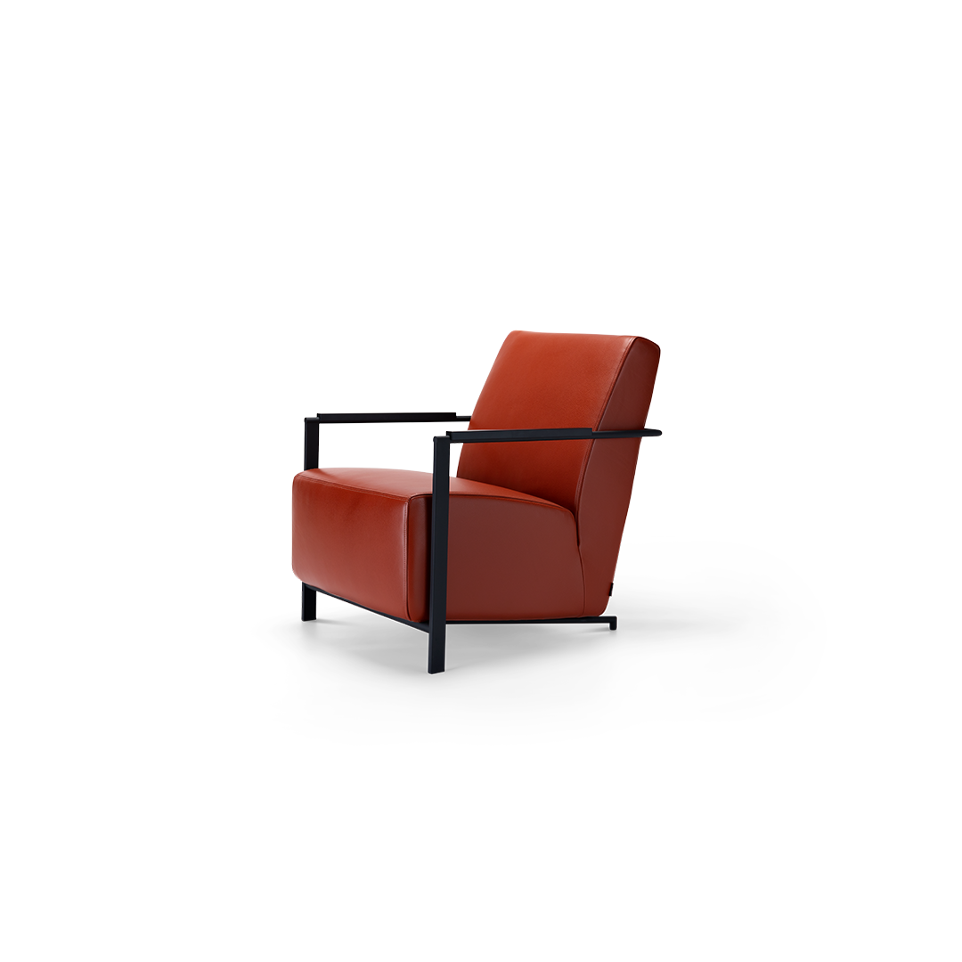 Harvink fauteuil Alowa in leer club whiskey met frame zwart fijnstructuur