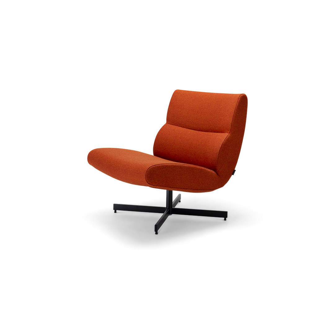 Harvink draai fauteuil Focus in stof Richwool oranje rood met frame zwart