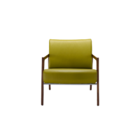 Harvink fauteuil Fraai in leder olijf met frame Amerikaans noten en geschuurd chroom