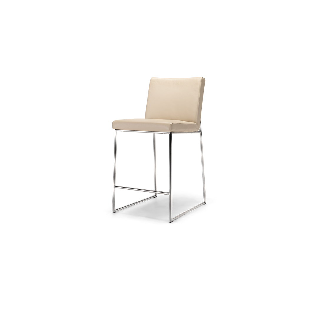 Harvink stoel Hi in leer beige kiezel met frame geschuurd chroom