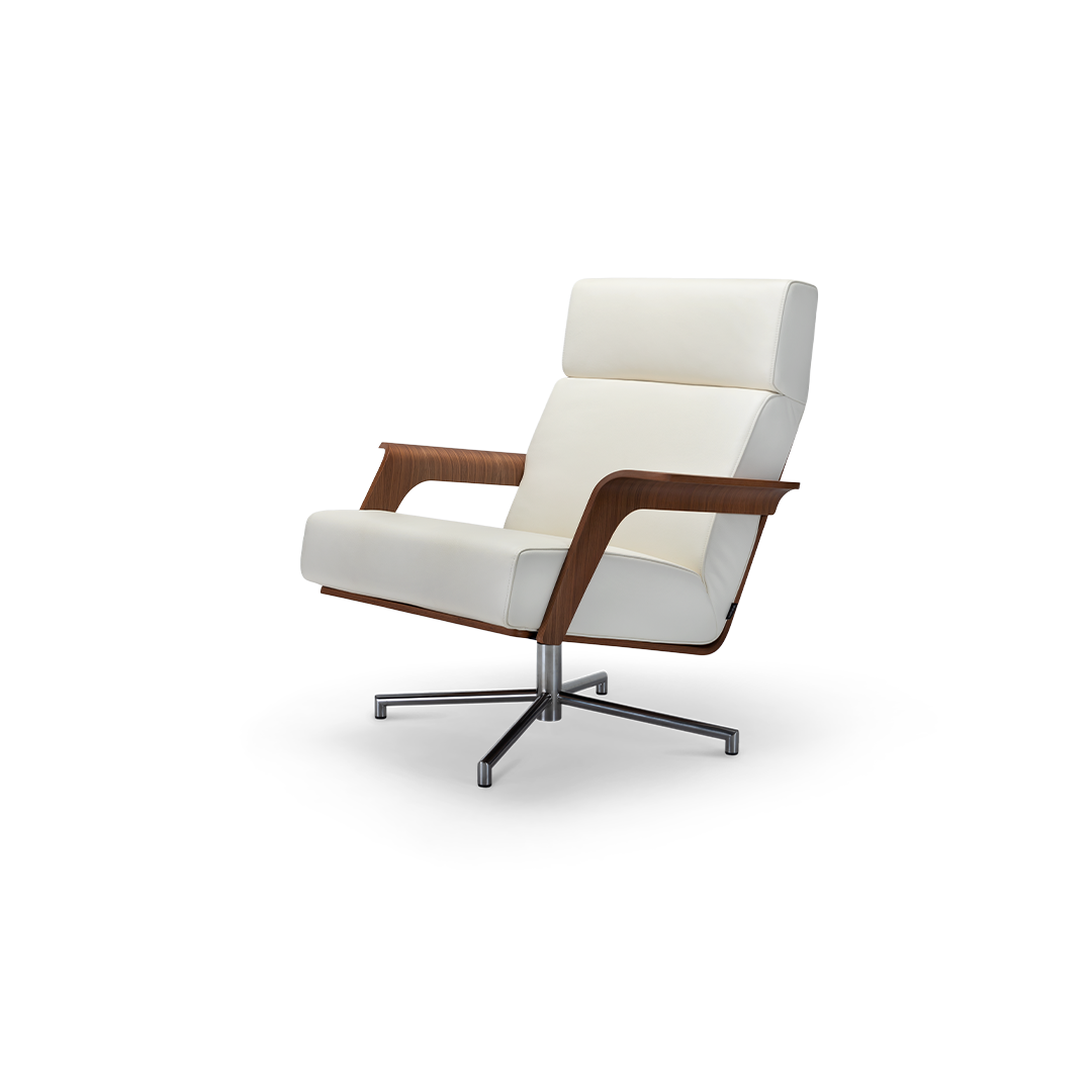 Harvink fauteuil de Kaap in leder plus milk schaal Amerikaans noten met frame geschuurd chroom