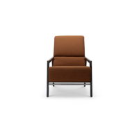 Harvink fauteuil hoge rug met hocker Splinter in stof Credo kupfer en frame eiken antraciet met geschuurd chroom