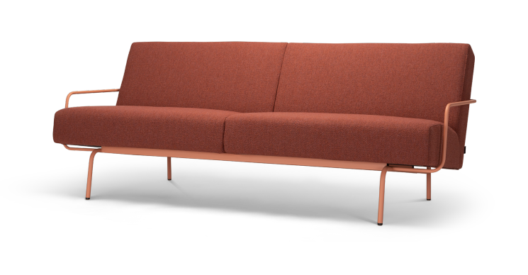 Harvink bank Tyfoon zonder armen in stof beige rood zalm met frame RAL 3012 beige rood fijnstructuur