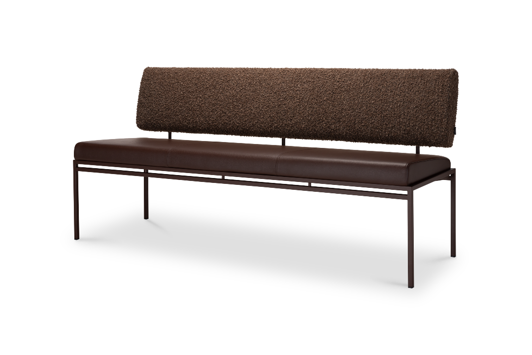 Harvink eetbank Troef in combinatie stof Coco en 1616 leer met frame RAL8017 chocoladebruin fijnstructuur